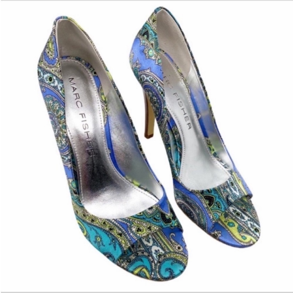 MARC FISHER paisley satin heels shoes 8m - Picture 5 of 10